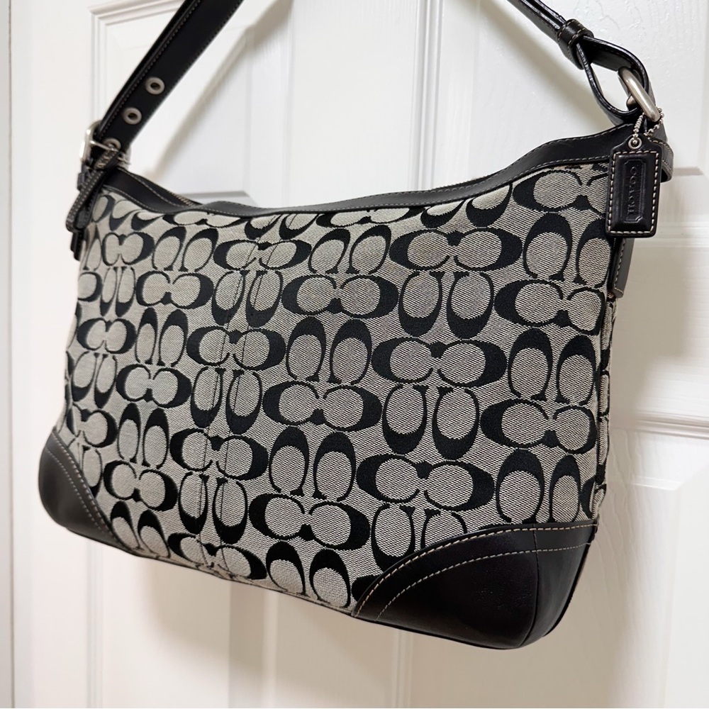 Coach Soho Signature Jacquard Black Leather Trim‎ Large Hobo Vintage Y2K - Picture 4 of 14
